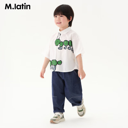 M.Latin little ant shirt M.Latin children's clothing 25 summer new style boys' fun ant print short-sleeved shirt semi-bleached 120