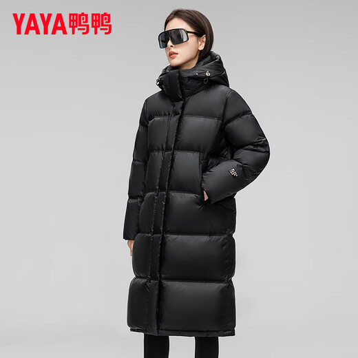 YAYA (YAYA) Women's Long Down Jacket 2024 Winter New Fashion Casual Hooded Thickened Warm Jacket XJ Black S (155)
