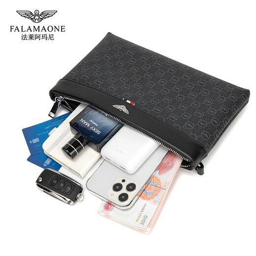 法莱阿玛尼（FALAMAONE）男士手拿包男时尚休闲商务大容量手包信封包潮牌手抓包 黑色