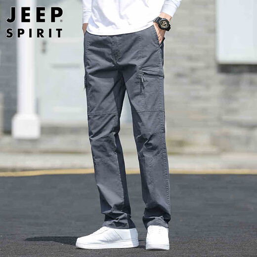 JEEP SPIRIT Jeep Overalls Men's Autumn and Winter Straight Casual Pants Men's Loose Large Size Men's Pants Dark Gray L