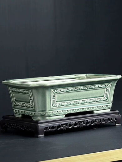 Chenjing cerámica china rectangular paisaje rectangular macizo Phalaenopsis planta verde de pila vieja maceta de marco de oro grande ramas flotantes de mármol yn 1424 frijoles verde +c25 pc cerámica [con agujeros]