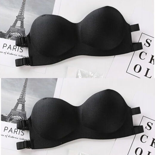 Full-length strapless bra, push-up, thickened small breasts, strapless Korean style wedding dress, invisible underwear for female students, skin color, size 90 transparent shoulder straps, one size fits all
