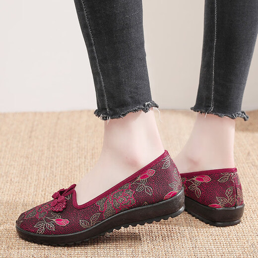 Hkqd Old Peking Stoffschuhe weibliche Mutterschuhe mittleren und älteren Schuhe weicher Sohle älterer Anti-Rutsch-Schlupf-Frühlings- und Sommer-Frauenschuhe 7170-46 Red HX 37