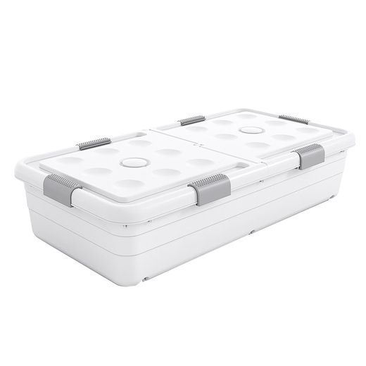 Yunduo under-bed storage box household flat pulley-type clothes storage box under bed storage box storage box length 100 width 52 height 30CM fixed buckle style - blue transparent upgrade