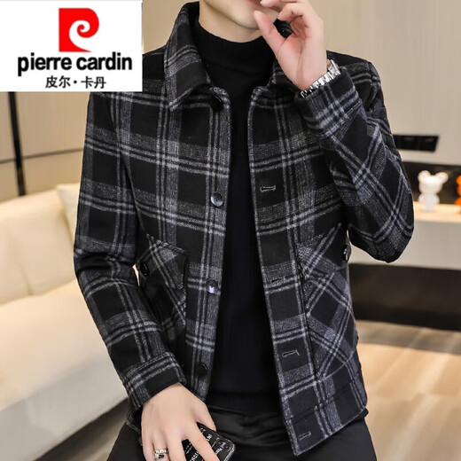 Pierre Cardin 2025 new woolen jacket men's autumn and winter Korean style trendy light mature style men's winter woolen jacket 2911 black gray thick style M