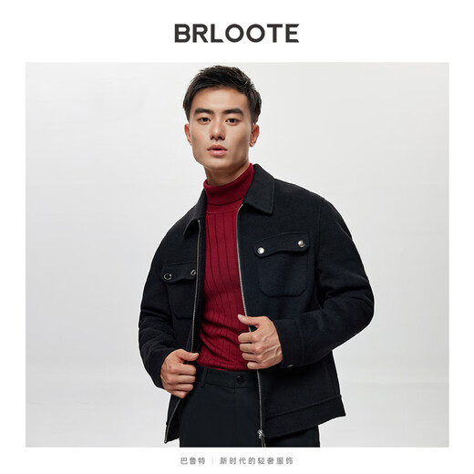 巴鲁特（Brloote）双面呢夹克男高品质休闲拉链翻领工装贴袋羊毛外套 卡其 180/100A
