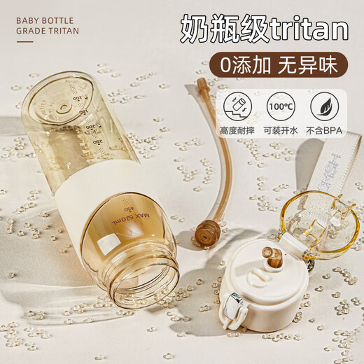 Cica straw cup for pregnant women lying down and drinking water tritan plastic children's student water cup women's summer sugar resistant with scale tritan material + cup brush + straw brush beige 520ml