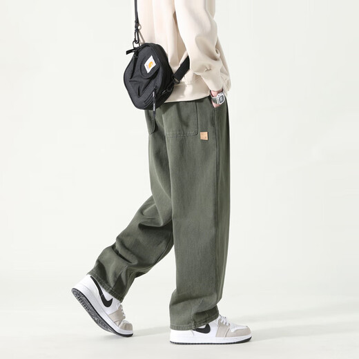 Dingfengbaoluo Pantalones casuales Pantalones rectos sueltos Pantalones de primavera y verano Pantalones HM9901 Militar Green 2xl