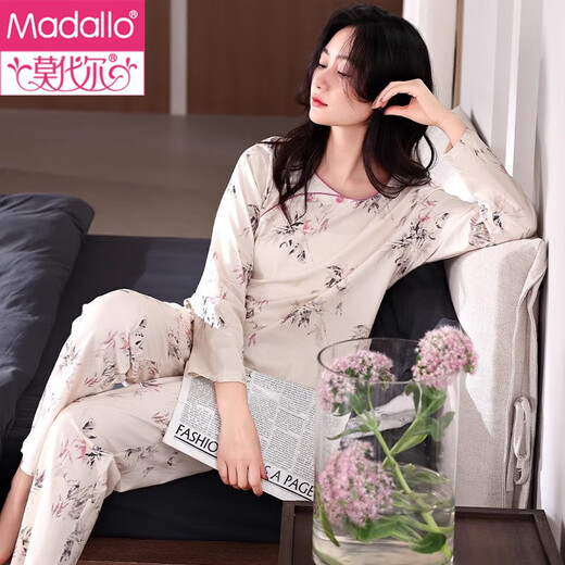 Modal New Chinese Style Pajamas for Women Spring and Autumn Autumn Pure Cotton Long Sleeves 2025 New Chinese Style Home Clothes Cotton Suit C1504 Bamboo Cui M (160)