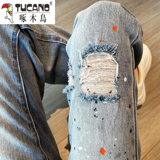 Woodpecker Ripped Wide Leg Jeans Women's American Retro 2025 Summer New High Waist Loose Slim and Narrow Edition Straight Pants Light Color (EFOLONG) 9720 M Recommended 95-105Jin [Jin equals 0.5 kg]