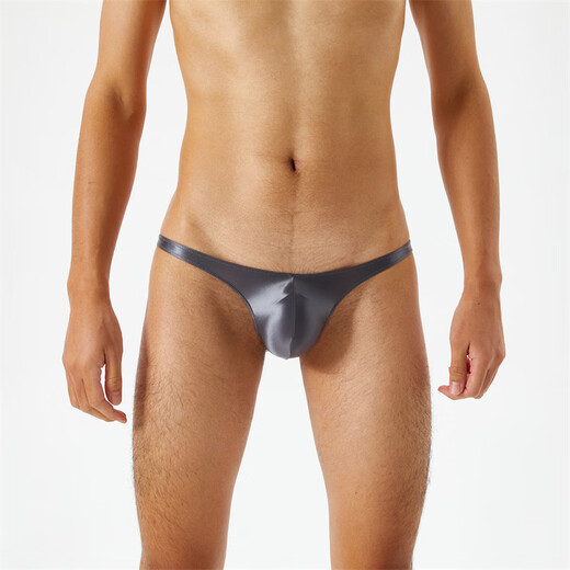 Sexy underwear silky smooth and translucent oily shiny silky super low waist men's thong t-pants sexy and interesting white M