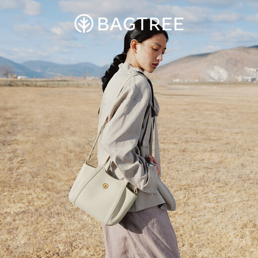 BAGTREE【明星同款】包包树晚枫小包植鞣牛皮托特女包新款斜挎通勤手提包 橡果色 高级小众