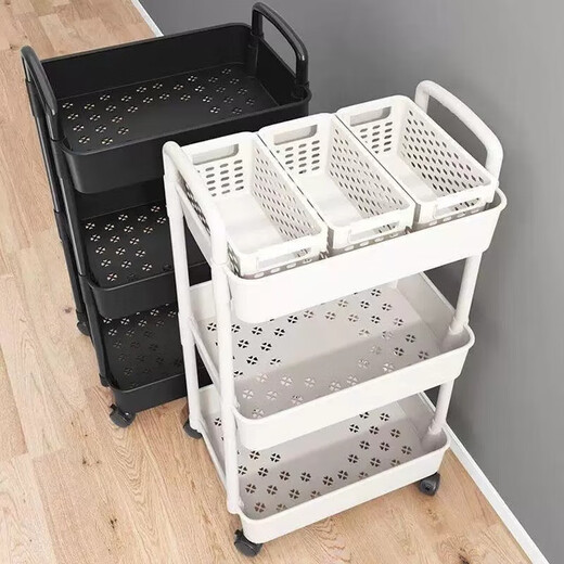 Nifeng trolley storage rack floor-standing kitchen bathroom mobile snack bathroom multi-layer bedroom bedside storage storage rack 3 layers white - small size 18cm
