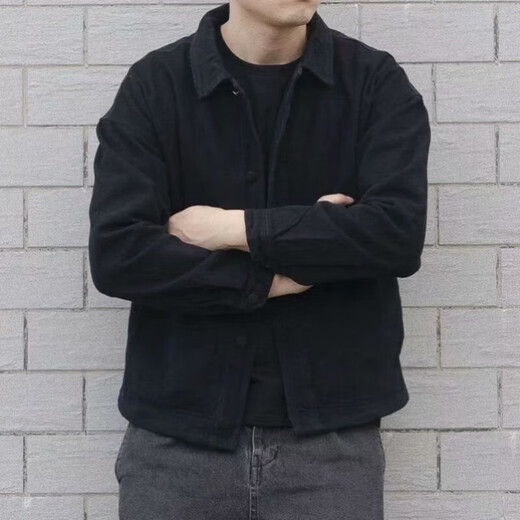 工装夹克男士黑色牛仔外套男韩版潮流宽松春季牛仔衣ins火春秋 黑色-一木森-L03 XL  【建议130-145斤】
