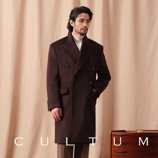 CULTUM【100%重磅羊毛】冬季全羊毛加厚长款柴斯特毛呢大衣男正装外套 黑色 L