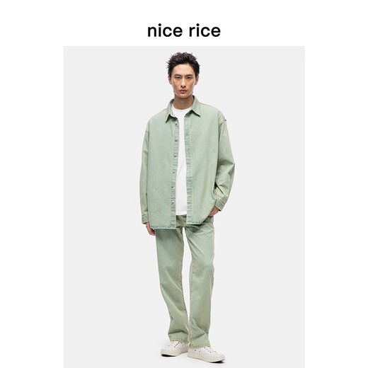 nice rice好饭 水洗做旧10.5盎司复古黄绿色小直筒牛仔裤NFD13077 黄绿色10.5盎司 L