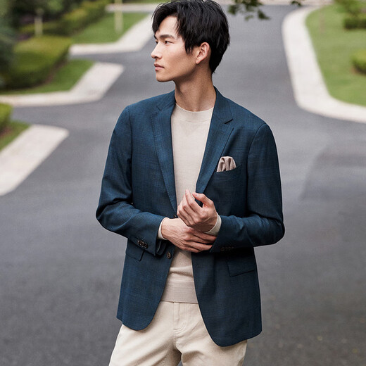 Baoxi Bird Business Casual Suit Men's Straight Wool Single Slit Body Jacket KEBU242067U Blue 46B
