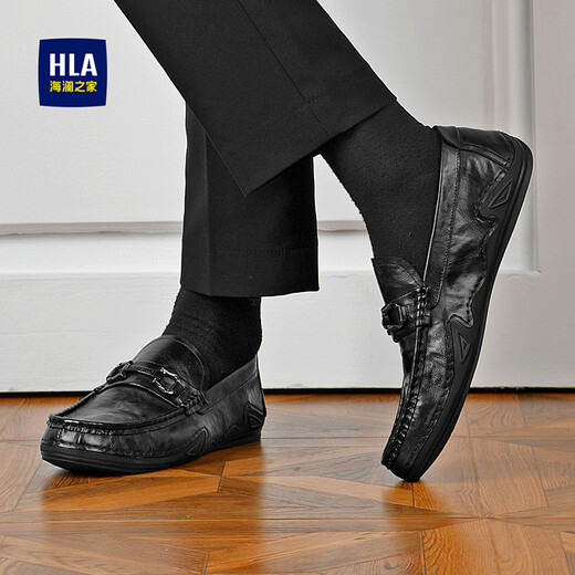 Heilan House Leather Shoes Men's Doudou Shoes Men's 2025 New Spring Breathable Business Casual Shoes Soft Sole Formal Slip-On Men's Shoes Black Four Seasons 42