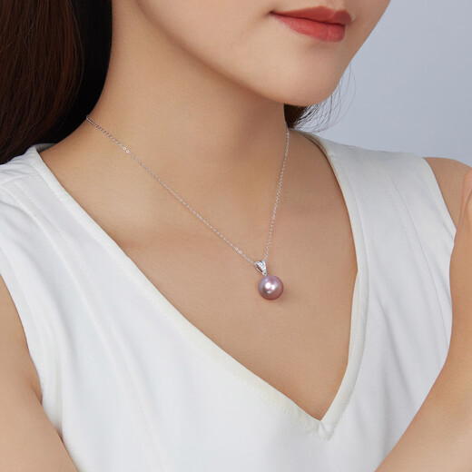 Queen of Pearls Half Summer Time 12-13mm Perfect Round Purple Pearl Pendant with Silver Chain Women's Birthday Gift