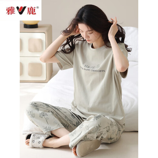
Yalu new pajamas for women in summer pure cotton short-sleeved trousers thin style for casual home clothing and cotton suit YZT9721 M [recommended to wear 80-100Jin [Jin equals 0.5 kg]]
