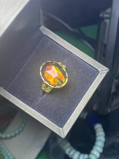 Ancient ink black crystal gemstone, natural Canadian ammolite ring for men and women, Li Juming's new direct sales koite