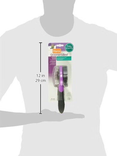 HARTZ dual-purpose combing brush for cats and dogs, stainless steel teeth to remove floating hair, nylon bristles smooth and shiny, ergonomic handle