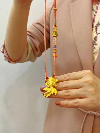 Libiao 3D hard gold goldfish pendant 999 pure gold Chinese style women's koi braided pure gold necklace as a gift for mother Small koi pendant about 3.95g