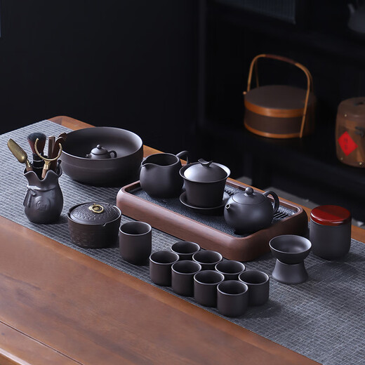 Haofeng 2025 new complete set of purple clay kung fu tea set household teapot teacup office ceramics as a gift