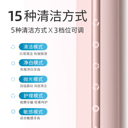 拜尔A9 电动牙刷成人声波充电式震动软毛情侣款学生党智能自动牙刷男女士 送女朋友 桃粉(标配版2刷头)