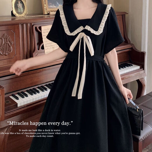 Zi Xinyue [2419 collections] 2024 new small black skirt tied doll collar dress for women's college style sweet skirt 983# 2XL Recommended 120-135Jin [Jin equals 0.5 kg]