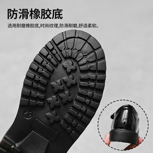 Yu Pinjia Children's Leather Shoes 2025 Autumn New Boys Black British Leisure Leisure Shoes Student Among the Big Children's Performing Shoes Black Single-layer Black [M-5] 33 yards 20.4cm