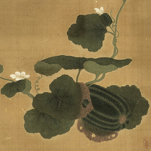 Yuan Qian wählt Herbst Melonenbilder alte Blumen- und Vogelmalerei Schriftrolle Literati Replik Antikes Malerei Chinesisches Hängsmalerei Yuan Li Zhi Bambus und Steinbilder 12809 40x95 cm (Sprühen von Malerei