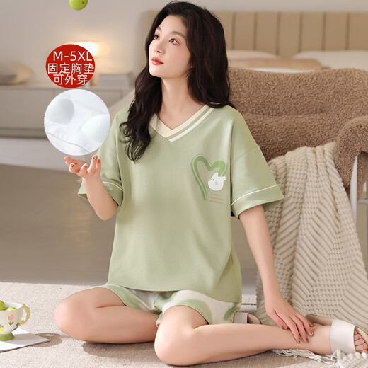 Lisa Beier großer Größe Pyjamas für Frauen 200 Jin [Jin entspricht 0,5 kg] Pyjama für Frauen mit Brustpolstern für Frauen Sommer Baumwolle Kurzarm 2025 Neue Sommerfette Schwester Extra Größe A3519 Shorts Anzug mit Brustpolstern M 80-95 Jin [Jin gleich 0,5 kg]