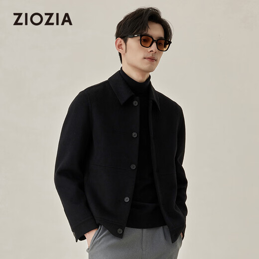 ZIOZIA【九牧王旗下】双面呢夹克外套男秋季羊毛都市质感上衣ZJJC4259B 黑色 100/175/96A