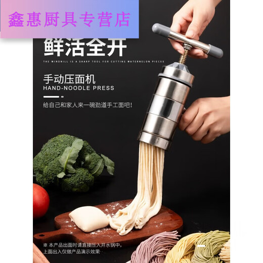 嘉圆祺面条机家用手动不锈钢压面机多功能手摇切饸饹面机小型压面条神器 塑料款压面机一筒五模版
