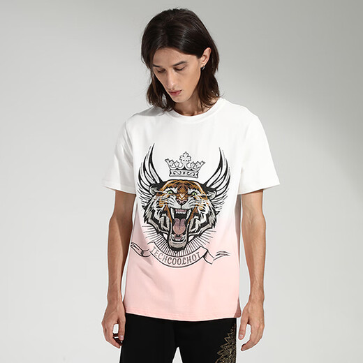 Tch Light Luxury Brand Tiger Head Iron Diamond Color Changement T-shirt à manches courtes Identique aux hommes et aux femmes T20410B6190 Rose blanc L
