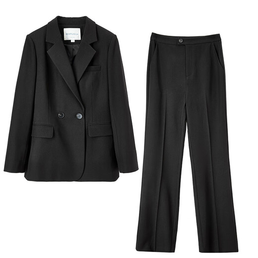 Shandubila Professional Commuting Suit Suit Women's Spring and Autumn Formal Suit Jacket Pants Interview Two-piece Set Black L