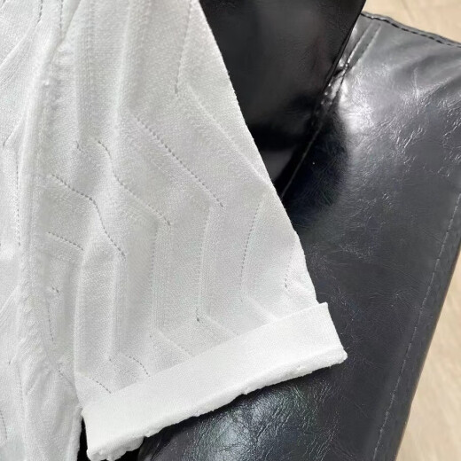 Frühlings- und Sommer-dünne, feste Farbe kurzärmeligte Jacquard Strick-Hemd Hemd Runde Hals Pullover Schlanker Fit Herrenpullover weiß 3107 Dünn XL