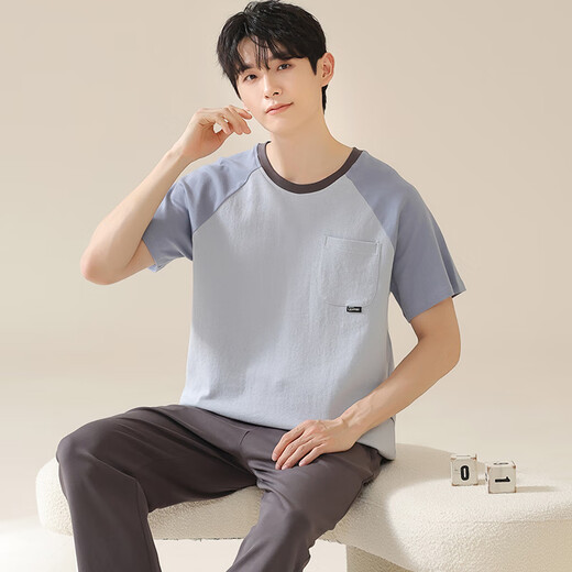 Pyjama masculin modal pour le printemps et l'été pour hommes 100% coton pure panton à manches courtes adolescents Ins Trendy costume de sport maison 09m13601 l
