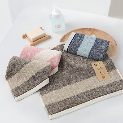 Jieyu three-pack Vosges pure cotton small square towel, soft absorbent face towel, light warm type A small towel, light warm square towel, 1 each in blue, pink and brown, 34x35cm