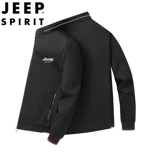 JEEP SPIRIT吉普夹克男春秋季外套纯色立领商务百搭宽松休闲服 黑色 XL