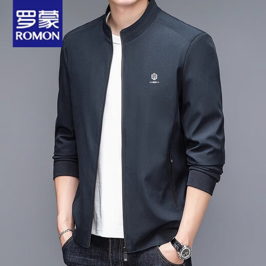 
ROMON 2024 new men's jacket spring and autumn middle-aged daddy suit casual loose stand collar top middle-aged and elderly jacket BST-A9858 black 2XL185