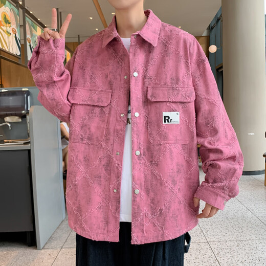 思慕登青少年外套男初中高中学生春款牛仔男孩13初衬衫夹克15岁大童春装 16823米色(单件外套) M 80-100斤左右