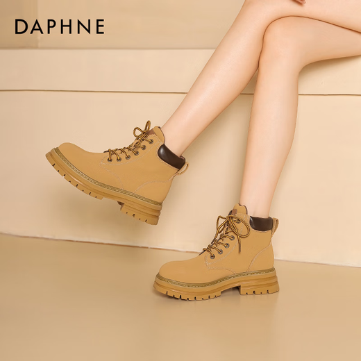 达芙妮（DAPHNE）官方 大黄马丁靴女2024新款秋冬厚底马丁靴经典百搭大黄靴子女 骆驼棕【百搭爆款】 37