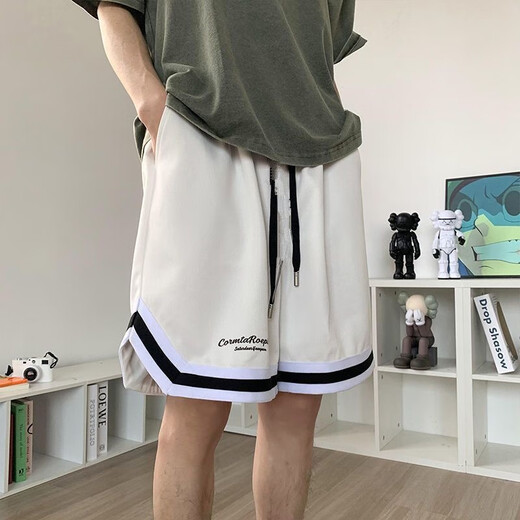 Cexi shorts men's summer American sports fitness basketball pants boys loose ice silk quick-drying men's five-point large pants white + black XL - recommended 110-130 Jin Jin equals about 0.5 kg