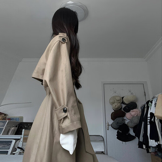 GARNUO卡其色风衣外套女中长款2025春秋新款韩系小个子高级感英伦风大衣 咖色 S 【80-110斤】