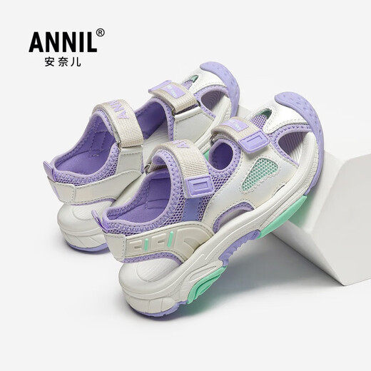 Annil (Annil) Girls' Sandals 2025 New Summer Children's Sports Baotou Sandals Soft Sole Non-Slip Velcro Beach Shoes 6339 Purple 29 Inner Length 18.5cm/Suitable for Foot Length 17.5cm