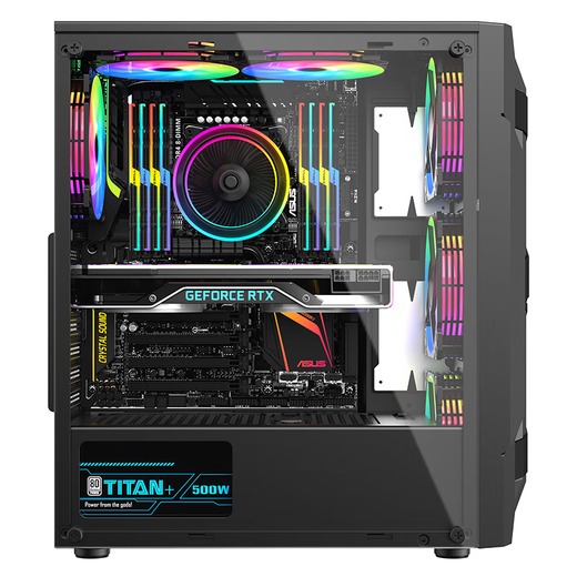 EVESKY Titan PRO computer game case (panoramic luxury side see-through/support ATX motherboard/wide-body gaming computer case/support long graphics card/support backline) Titan PRO-Black