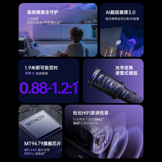 JMGO Projection (JMGO) N3 Pro pure three-color laser zoom projection 3000lm + 1.9 meters for 100-inch large screen 4K ultra-high-definition pan-tilt projector home theater 20% national subsidy