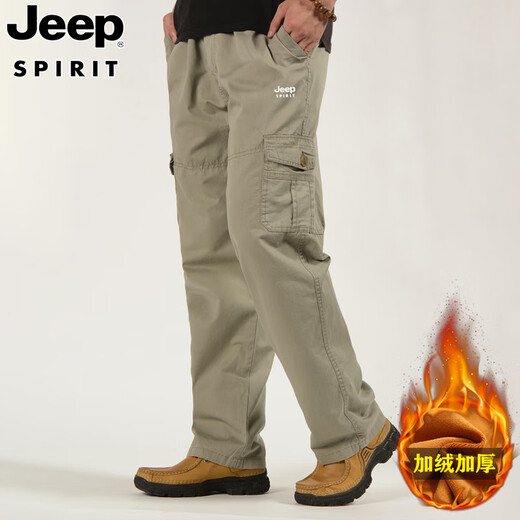Jeep Spirit Jeep Trabajo Pantalones de algodón puro para hombres Pantalones casuales de primavera y verano Pantalones heterosexuales de los hombres transpirables y mayores pantalones de papá ancianos NHHS-9902 Verde militar [agregando terciopelo] M [Sugerir 110-130Jin [Jin equivale a 0.5 kg]]]